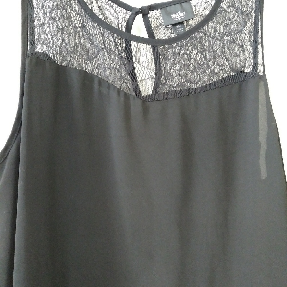 Sheer black loose tank blouse with lace top